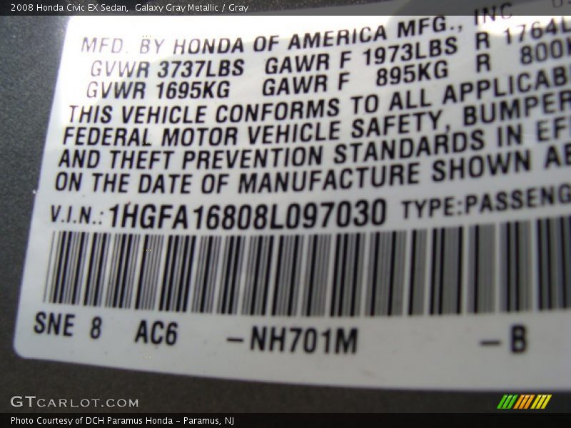 Galaxy Gray Metallic / Gray 2008 Honda Civic EX Sedan
