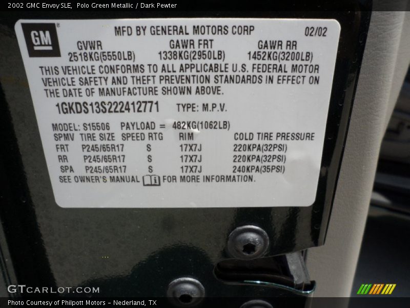 Info Tag of 2002 Envoy SLE