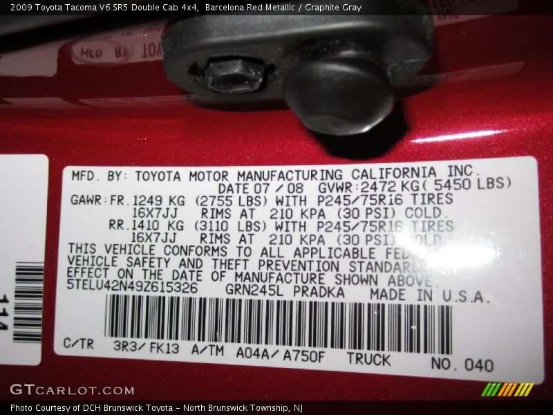 Barcelona Red Metallic / Graphite Gray 2009 Toyota Tacoma V6 SR5 Double Cab 4x4