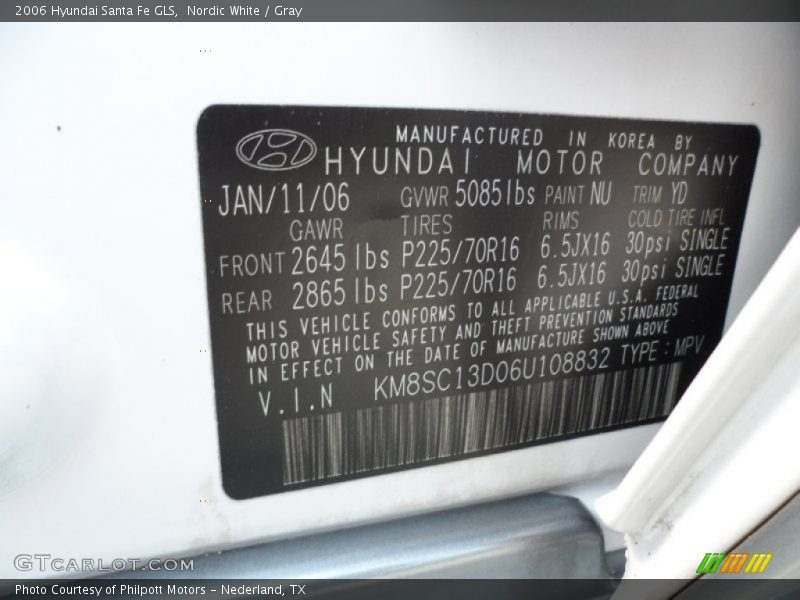 Nordic White / Gray 2006 Hyundai Santa Fe GLS