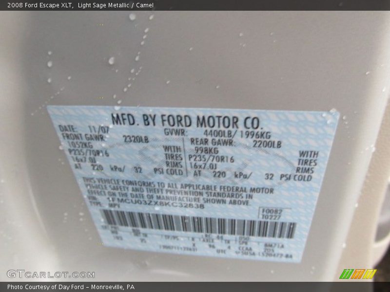 Light Sage Metallic / Camel 2008 Ford Escape XLT