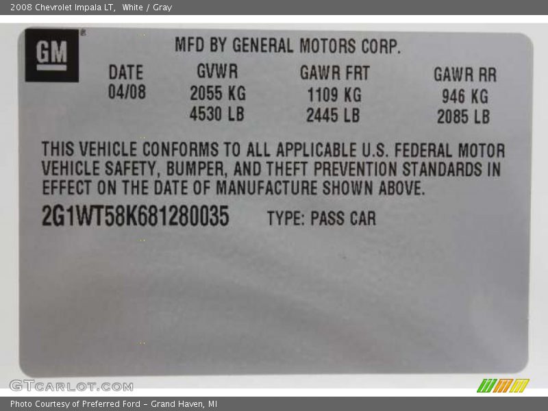 White / Gray 2008 Chevrolet Impala LT