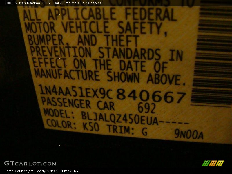 Dark Slate Metallic / Charcoal 2009 Nissan Maxima 3.5 S