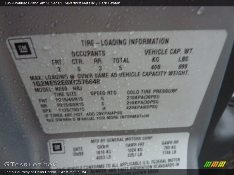 Silvermist Metallic / Dark Pewter 1999 Pontiac Grand Am SE Sedan