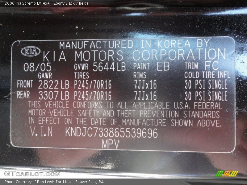 Ebony Black / Beige 2006 Kia Sorento LX 4x4