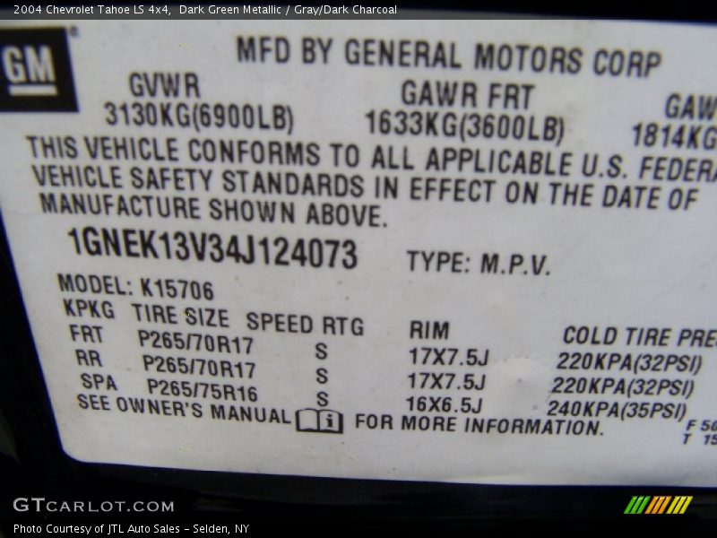 Dark Green Metallic / Gray/Dark Charcoal 2004 Chevrolet Tahoe LS 4x4