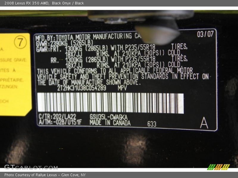 Black Onyx / Black 2008 Lexus RX 350 AWD