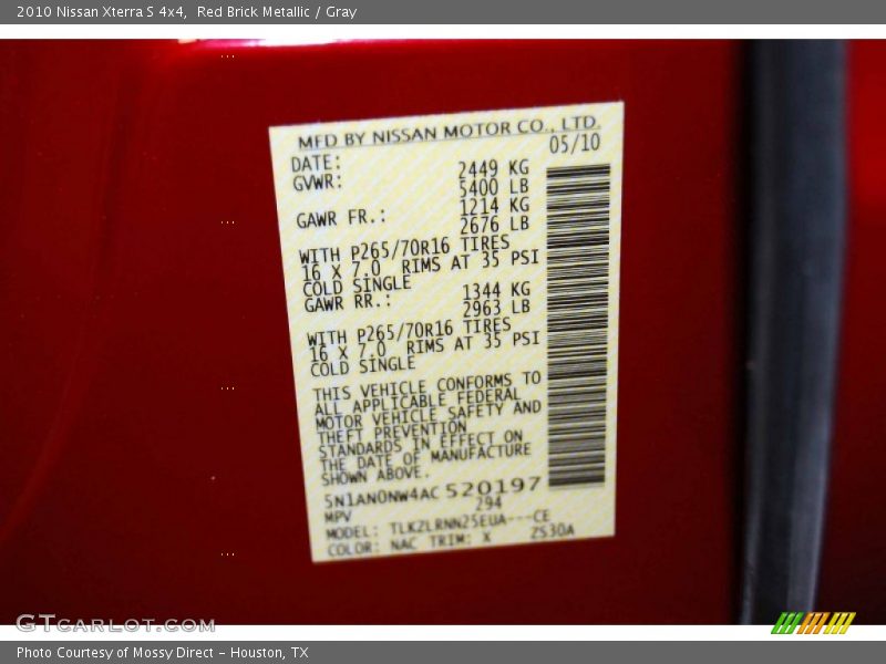 Red Brick Metallic / Gray 2010 Nissan Xterra S 4x4