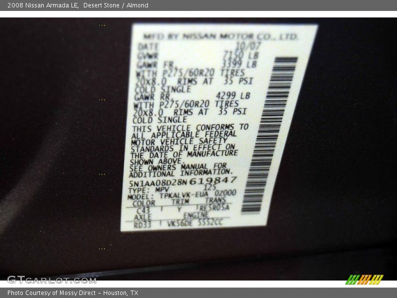 Desert Stone / Almond 2008 Nissan Armada LE