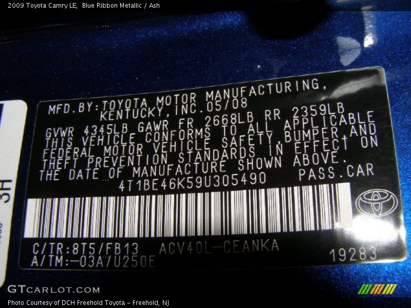 Blue Ribbon Metallic / Ash 2009 Toyota Camry LE