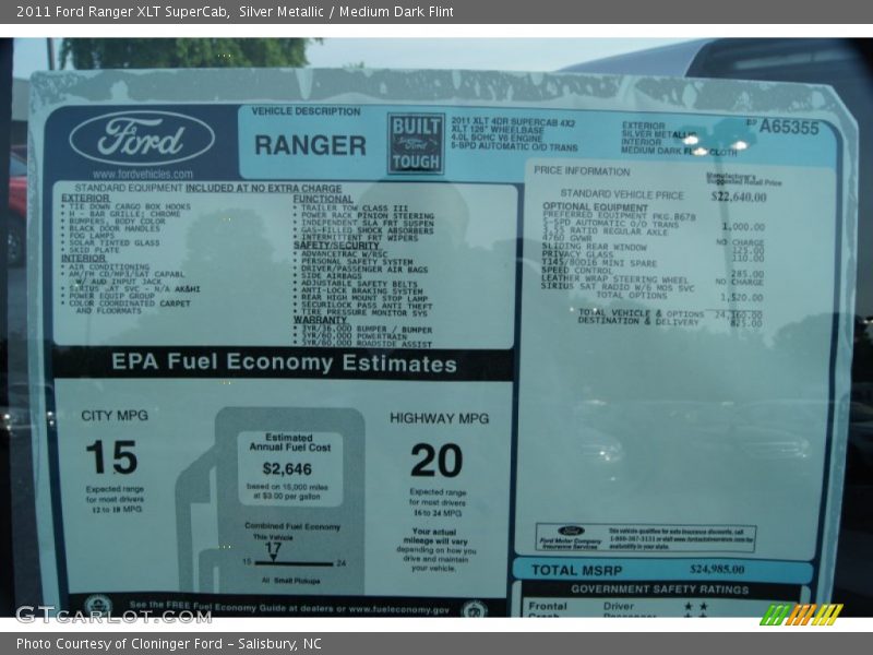  2011 Ranger XLT SuperCab Window Sticker