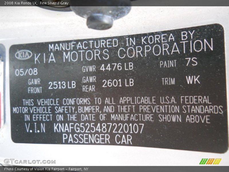 Fine Silver / Gray 2008 Kia Rondo LX