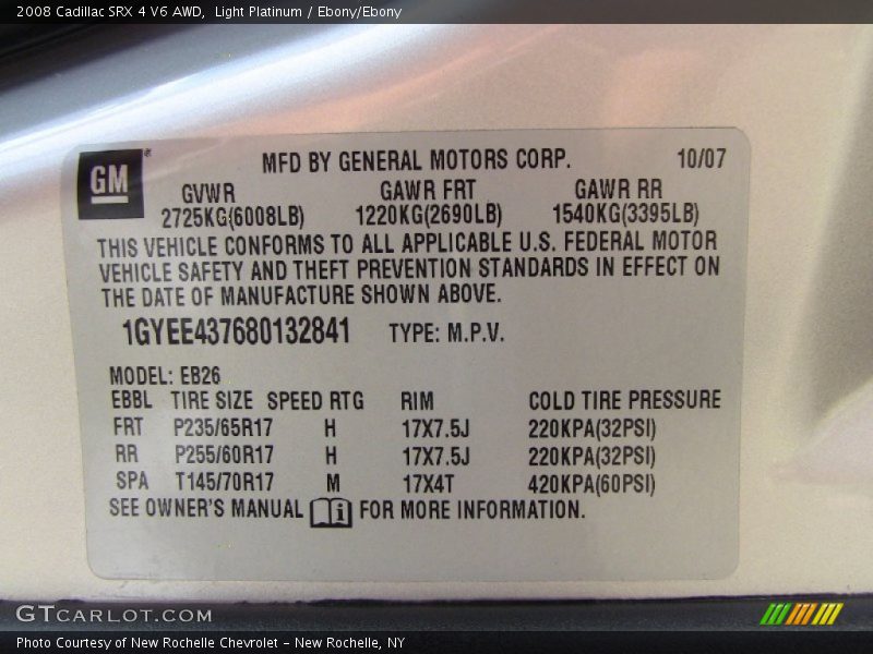 Light Platinum / Ebony/Ebony 2008 Cadillac SRX 4 V6 AWD