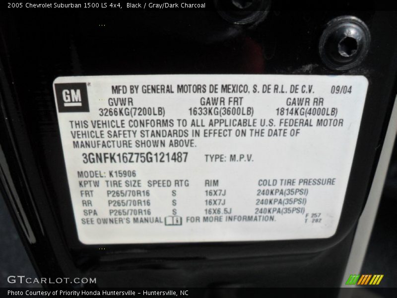 Black / Gray/Dark Charcoal 2005 Chevrolet Suburban 1500 LS 4x4