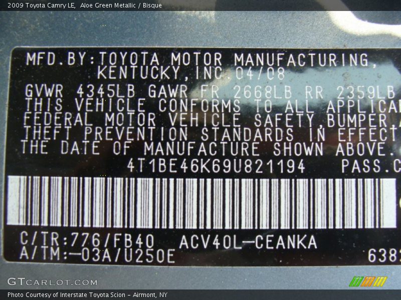 Aloe Green Metallic / Bisque 2009 Toyota Camry LE