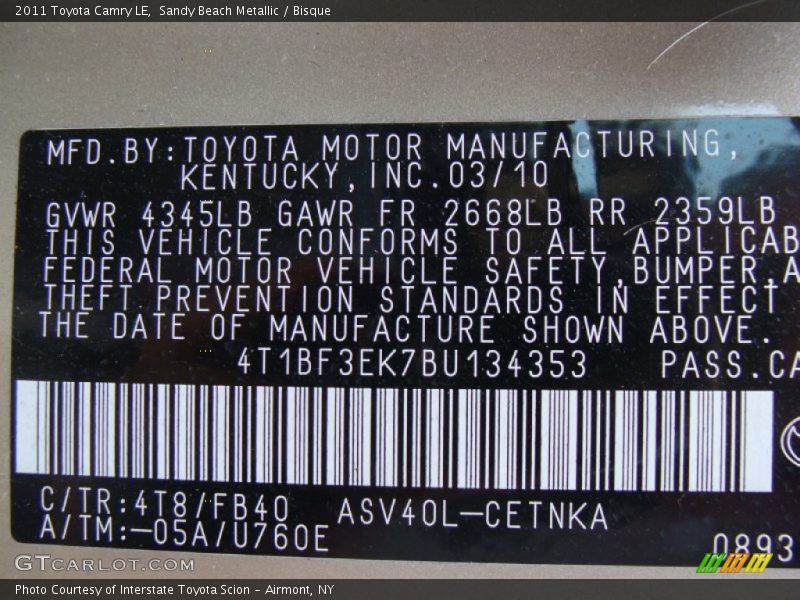 Sandy Beach Metallic / Bisque 2011 Toyota Camry LE