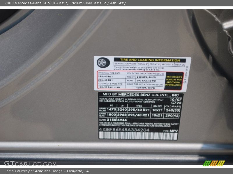 Iridium Silver Metallic / Ash Grey 2008 Mercedes-Benz GL 550 4Matic