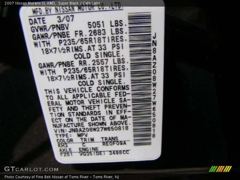 Super Black / Cafe Latte 2007 Nissan Murano SL AWD