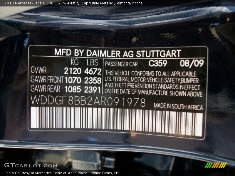 Capri Blue Metallic / Almond/Mocha 2010 Mercedes-Benz C 300 Luxury 4Matic