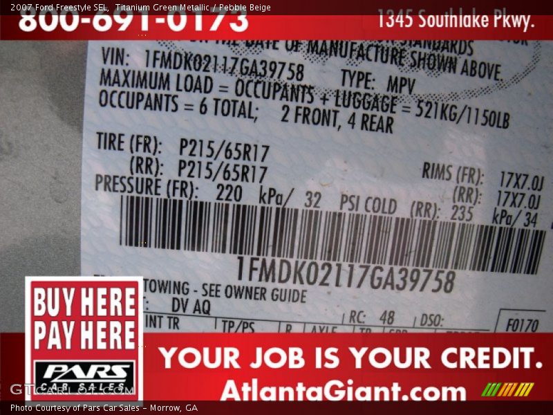 Titanium Green Metallic / Pebble Beige 2007 Ford Freestyle SEL