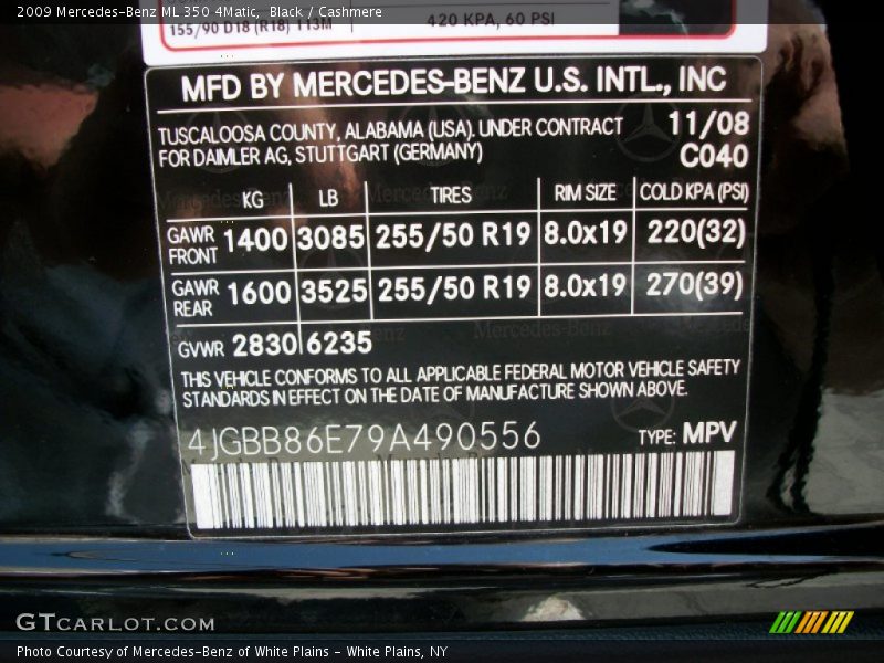 Black / Cashmere 2009 Mercedes-Benz ML 350 4Matic