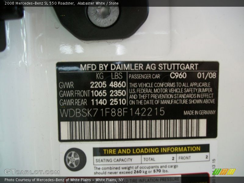 Alabaster White / Stone 2008 Mercedes-Benz SL 550 Roadster