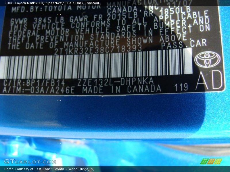 Speedway Blue / Dark Charcoal 2008 Toyota Matrix XR