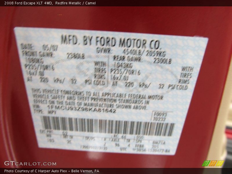 Redfire Metallic / Camel 2008 Ford Escape XLT 4WD