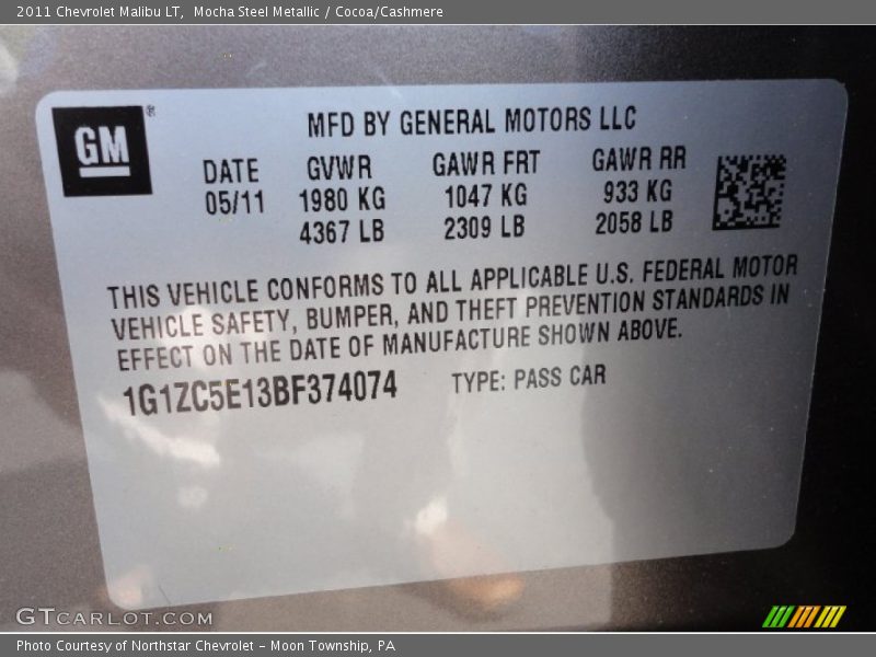 Mocha Steel Metallic / Cocoa/Cashmere 2011 Chevrolet Malibu LT