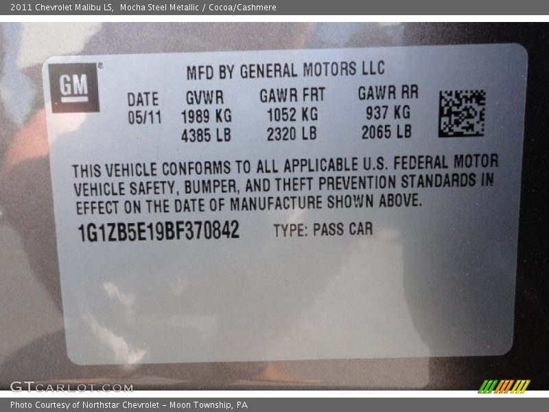 Mocha Steel Metallic / Cocoa/Cashmere 2011 Chevrolet Malibu LS