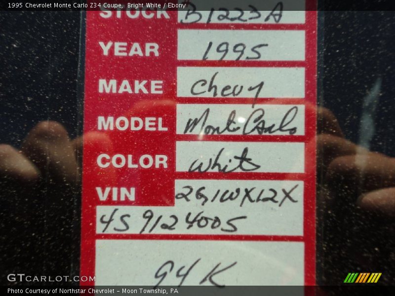 Bright White / Ebony 1995 Chevrolet Monte Carlo Z34 Coupe