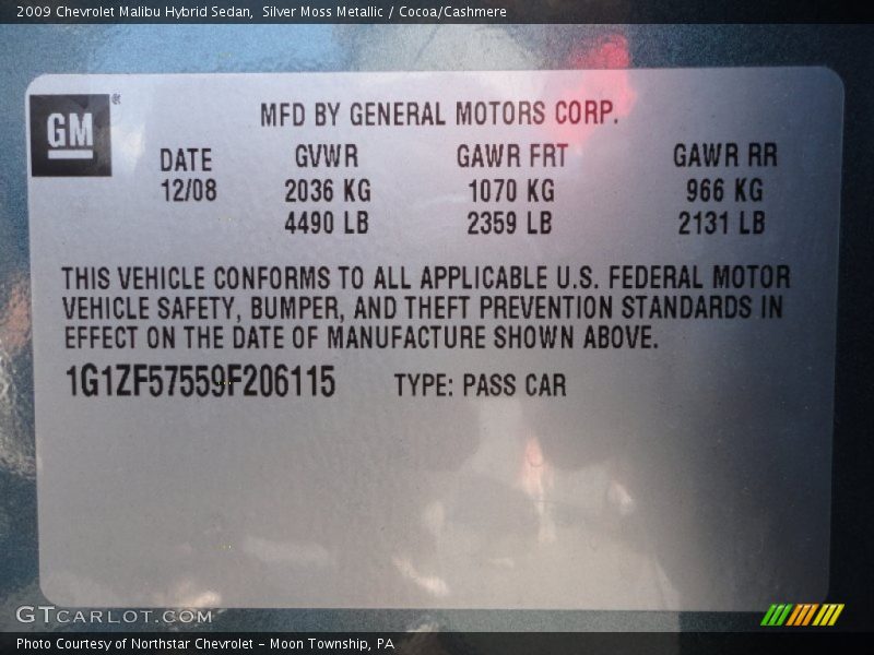 Info Tag of 2009 Malibu Hybrid Sedan