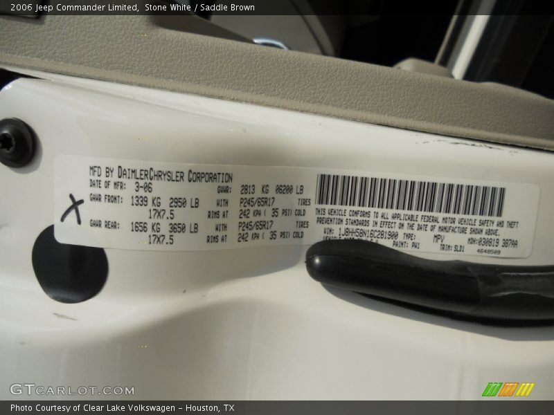 2006 Commander Limited Stone White Color Code PW1
