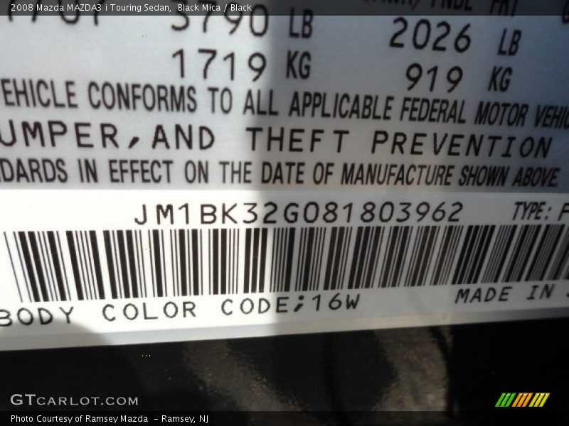 Black Mica / Black 2008 Mazda MAZDA3 i Touring Sedan