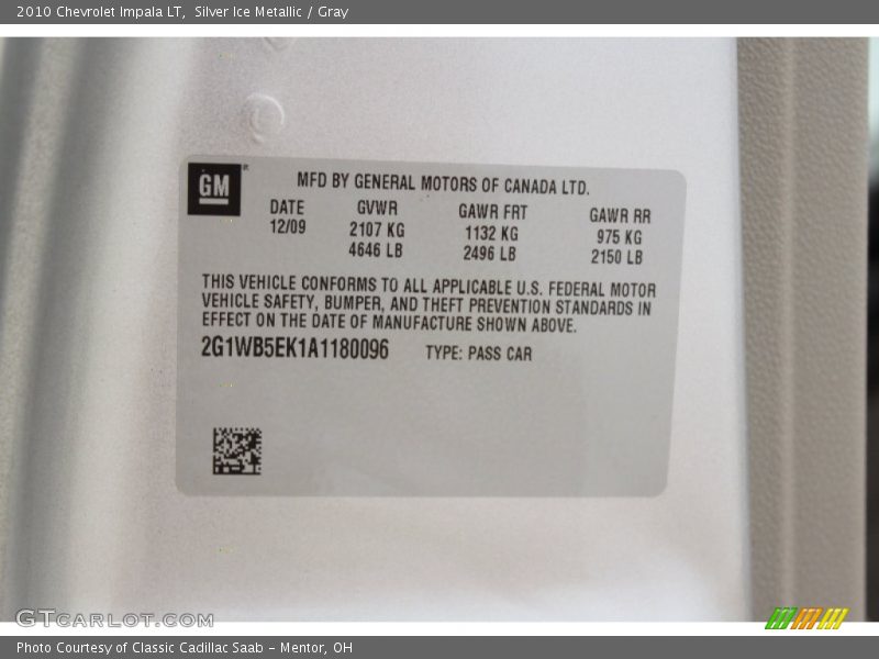 Silver Ice Metallic / Gray 2010 Chevrolet Impala LT