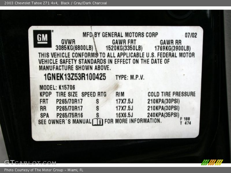 Black / Gray/Dark Charcoal 2003 Chevrolet Tahoe Z71 4x4