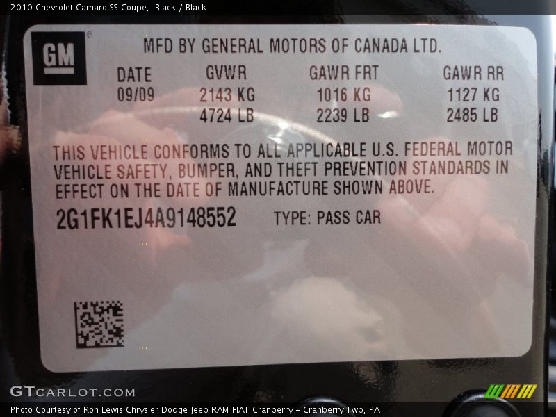 Black / Black 2010 Chevrolet Camaro SS Coupe