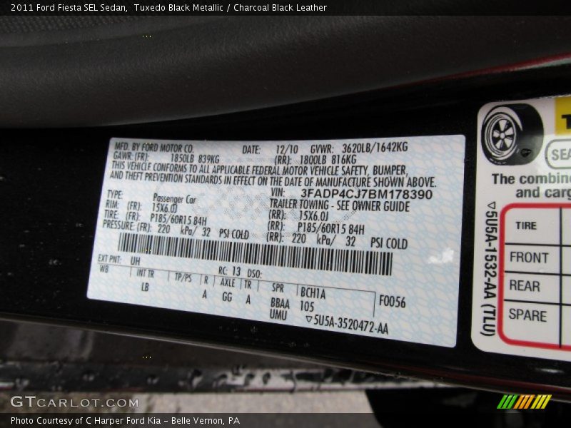 2011 Fiesta SEL Sedan Tuxedo Black Metallic Color Code UH