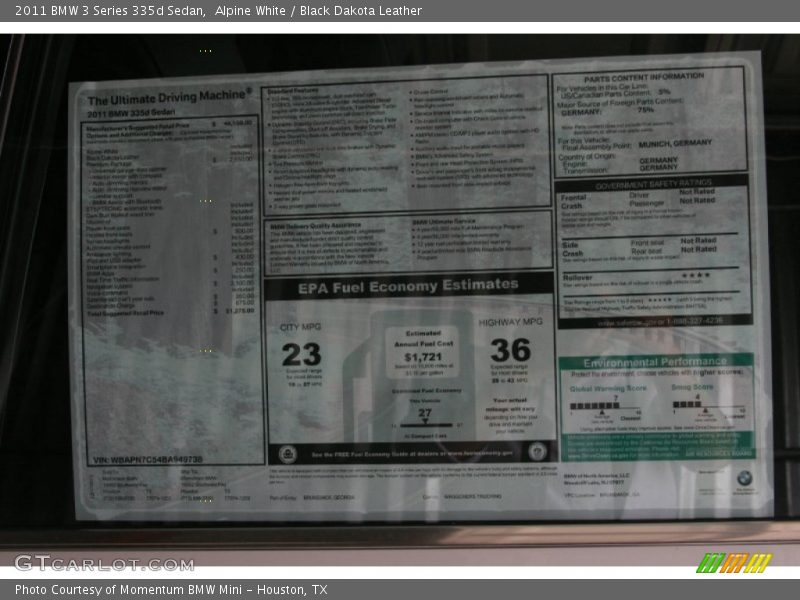 Alpine White / Black Dakota Leather 2011 BMW 3 Series 335d Sedan