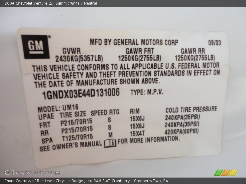 Summit White / Neutral 2004 Chevrolet Venture LS
