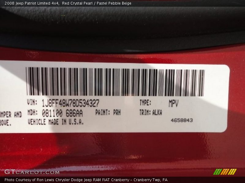 2008 Patriot Limited 4x4 Red Crystal Pearl Color Code PRH