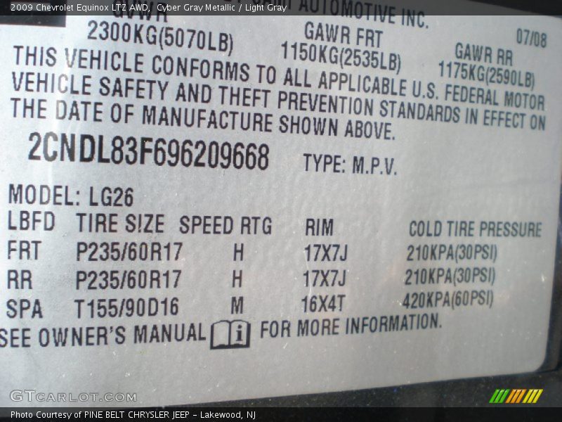 Cyber Gray Metallic / Light Gray 2009 Chevrolet Equinox LTZ AWD
