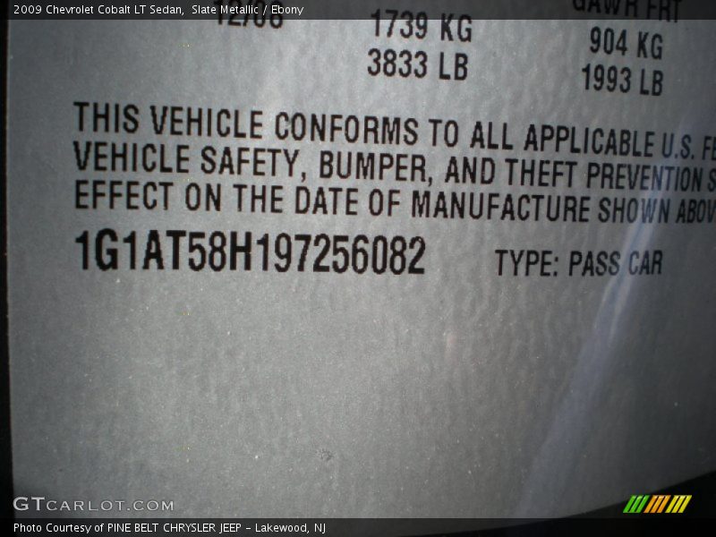 Slate Metallic / Ebony 2009 Chevrolet Cobalt LT Sedan