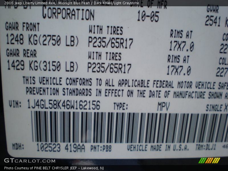 Midnight Blue Pearl / Dark Khaki/Light Graystone 2006 Jeep Liberty Limited 4x4