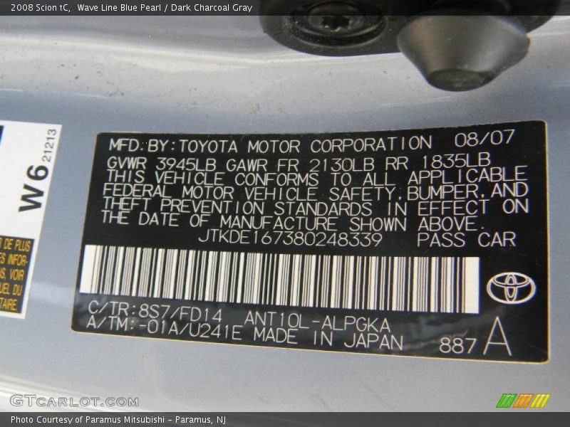 Wave Line Blue Pearl / Dark Charcoal Gray 2008 Scion tC
