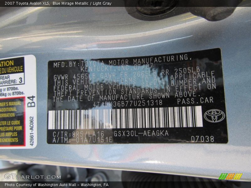 Blue Mirage Metallic / Light Gray 2007 Toyota Avalon XLS