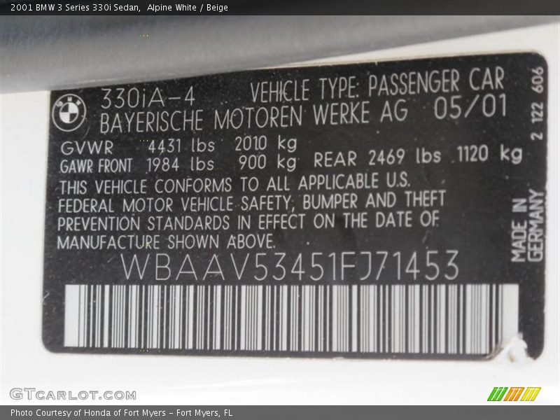 Alpine White / Beige 2001 BMW 3 Series 330i Sedan