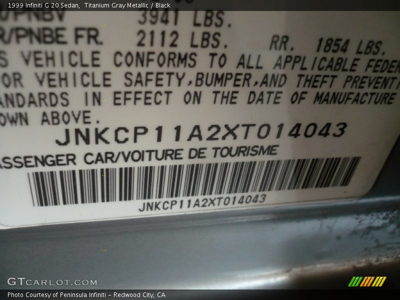 Info Tag of 1999 G 20 Sedan