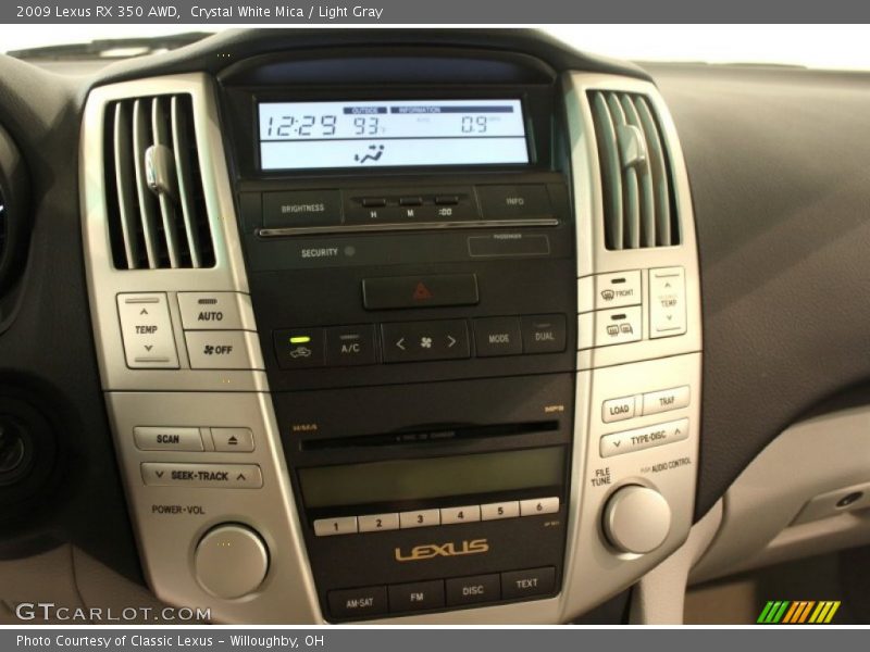 Crystal White Mica / Light Gray 2009 Lexus RX 350 AWD
