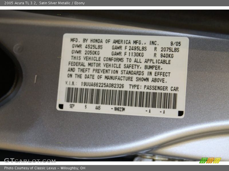Satin Silver Metallic / Ebony 2005 Acura TL 3.2